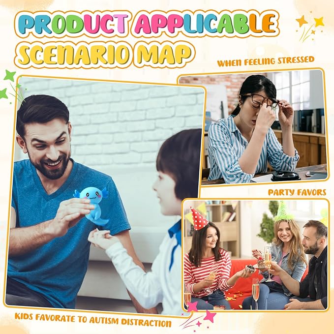 Meooeck 12 Pack Axolotl Stress Relief Toys Glitter Axolotl Starfish Stress Balls Fun Relaxing Squeeze Fidget Toys Relieve Anxiety Squeeze for Birthday Party Goodie Bag Stuffers(Classic)