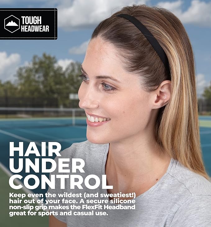 Tough Headwear Thin Elastic Headbands for Men - Sports Hair Head Band for Women & Men - Non Slip Mens Workout Headband - Running or Soccer Headband - 6-Pack