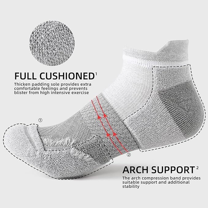 FITRELL 5-6 Pairs Ankle Running Socks for Women Athletic Cushioned Low Cut Tab Sports Socks