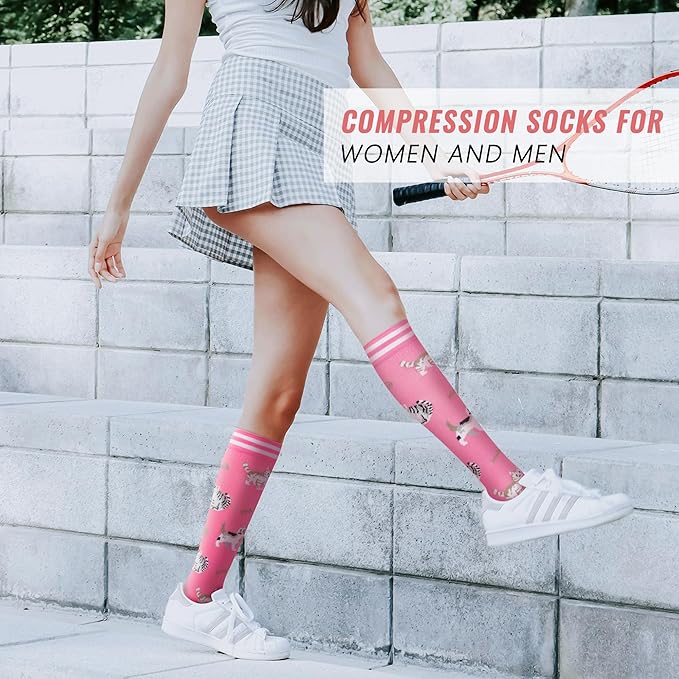 fenglaoda Compression Socks Women Men 4 Pairs, Knee High Support Socks for Running, Sports, Travel, Flight, Nurse