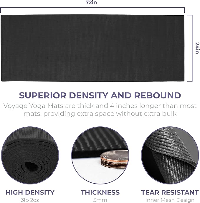 Sunshine Yoga Voyage Yoga Mat, 6 Pack, 72" x 24" Professional Studio and Gym Bulk Yoga Mats, 5mm Thick, Durable, Anti-Tear, Non Slip Fitness and Exercise Mats