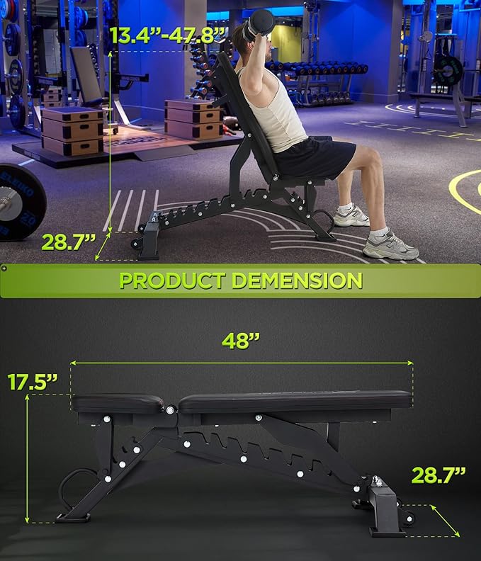 Heavy Duty Weight Bench 1000LB Capacity, Adjustable FID Workout Bench Weight Lifting, Bench Press for Gym and Home Gym
