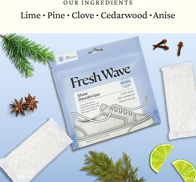 Fresh Wave Shoe Deodorizer, 1 Pack (2 Count) – Natural & Safe Shoe Freshener for All Types of Shoes, Long-Lasting and Reusable, Odor Eliminator for Strong Odor, Easy-to-Use Shoe Smell Remover