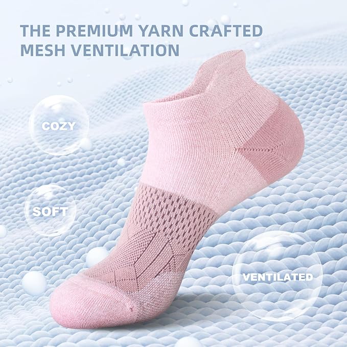 FITRELL 5-6 Pairs Ankle Running Socks for Women Athletic Cushioned Low Cut Tab Sports Socks