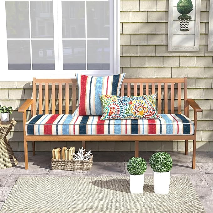 Outdoor Bench Cushion 45x18x3 Inch, Bench Furniture Cushion for Loveseat Sofa Couch Bench Garden Porch Glider, Stripe Red Blue
