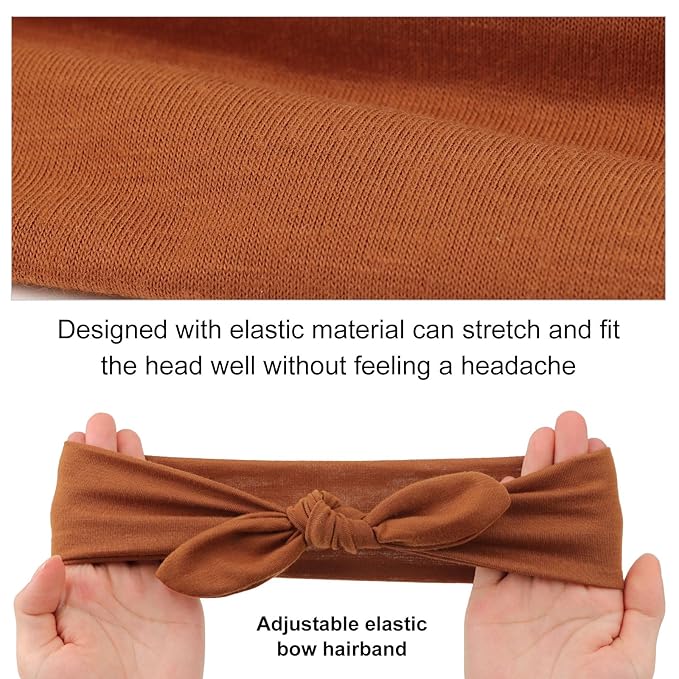 DRESHOW 8 Pack Adjustable Knotted Headbands Non Slip Elastic Yoga Hair Bands Solid Colors Headbands for Women and Girls