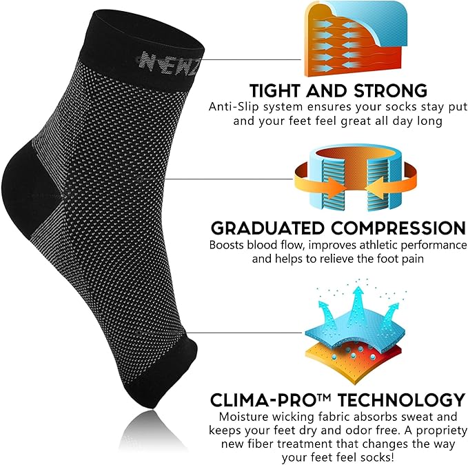 NEWZILL Plantar Fasciitis Socks with Arch Support, BEST 24/7 Foot Care Compression Sleeve, Eases Swelling & Heel Spurs, Ankle Brace Support, Increases Circulation (S/M, Black/White/Gray)