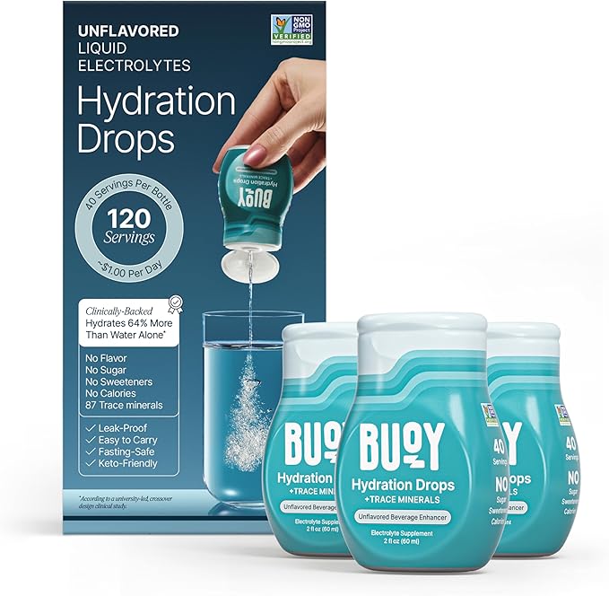 Buoy Electrolyte Drops | 120 Servings | No Sugar, No Sweeteners | Trace Minerals, Vitamins & Antioxidants | Unflavored, Subtle Mineral Taste | Daily Hydration Supplement (Unflavored - 3 Pack)