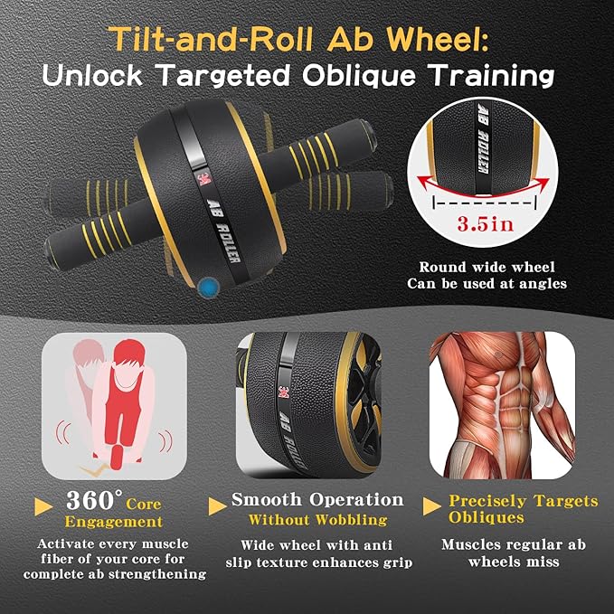 Ab roller wheel abdominal exercise core workout weight loss no noise easy to assembling light weight perfect home gym equipment for men & women
