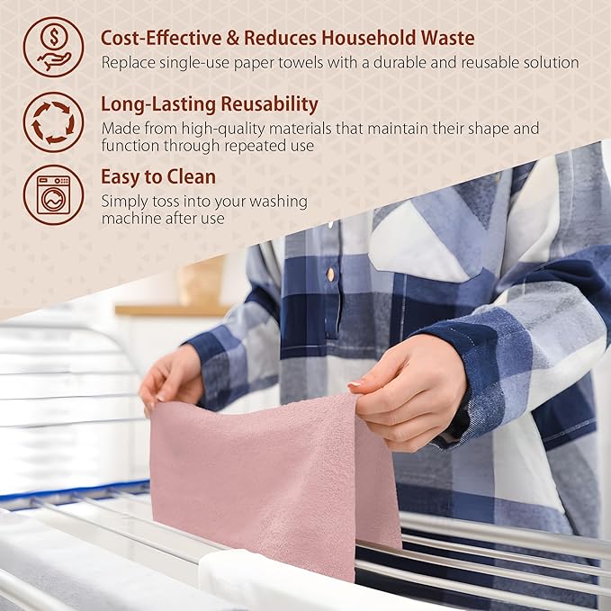 H4N Microfiber Cleaning Cloth Roll, 85 Pack Micro Fiber Cloth for Cleaning, Tear Away Towels, Ultra Absorbent, Non-Abrasive, Reusable and Washable Cleaning Supplies, 11.81" x 11.81", Pink