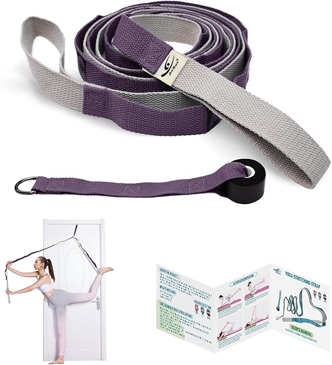 HiRui Stretching Strap Yoga Strap with Door Anchor, 14-Loops Non-Elastic Stretch Straps for Physical Therapy, Pilates, Dance, Gymnastics | Stretch Band with Workout Guide for Women & Men