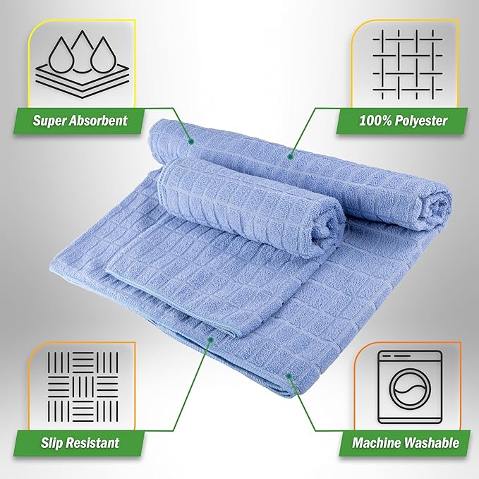 Wakeman Yoga Mat Towel and Gym Towel Set - 2-Piece Non Slip Set for Hot Yoga, Pilates, and Gym - 72” x 24” Sweat Absorbent and Quick Drying Blanket with Corner Pockets for Mats (Blue)