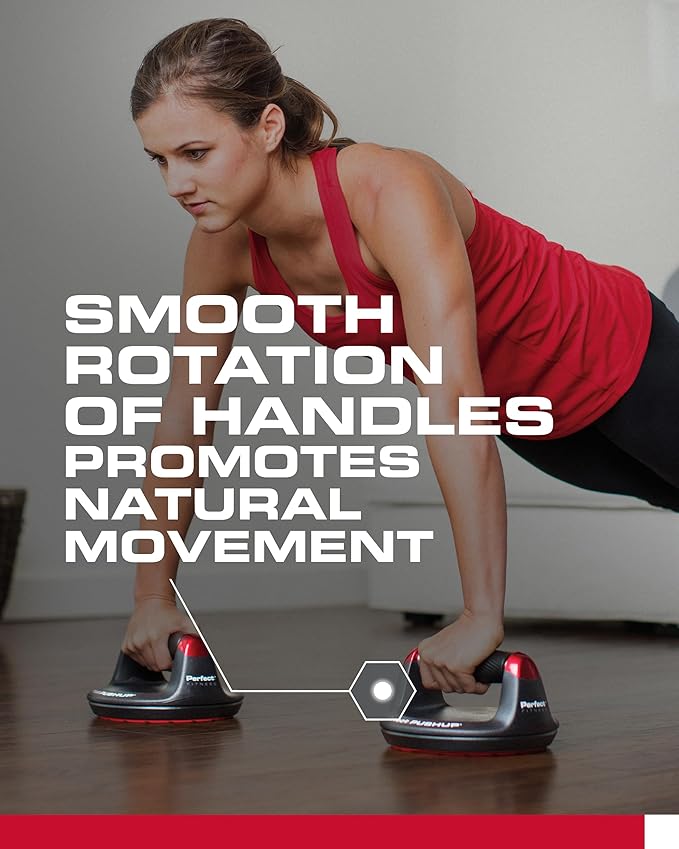 Perfect Pushup Elite - Rotating Handle Design with Steel Ball Bearings for Smooth, Effortless Handle Rotation - Ergonomic Grips, 8" Base & Textured, Non-Slip Bottom Treads - Supports up to 400lbs