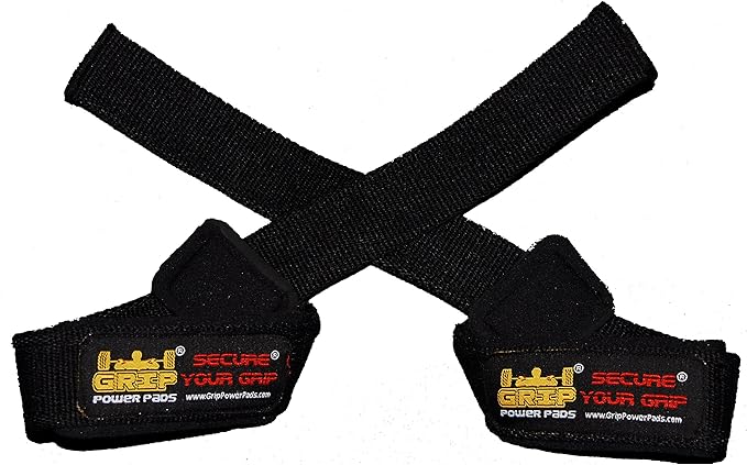 Heavy Duty Lifting Straps Neoprene Padded 1 Pair Wrist Wraps & Rubbery Grip Support Straps with Cotton Coated Rubber on One Side