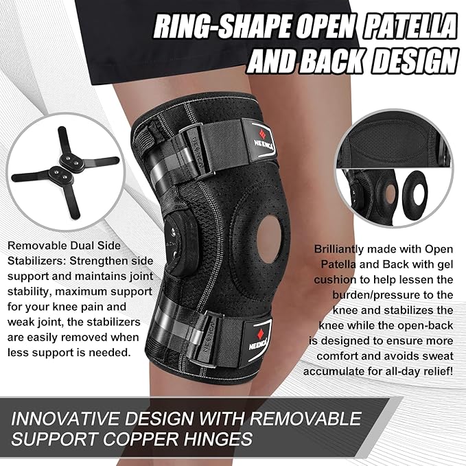 NEENCA Professional Knee Brace for Knee Pain, Hinged Knee Support with Removable Dual Side Stabilizers, Strong Stability for Joint Pain Relief, Arthritis, Meniscus Tear, ACL, PCL, MCL, Runner, Workout