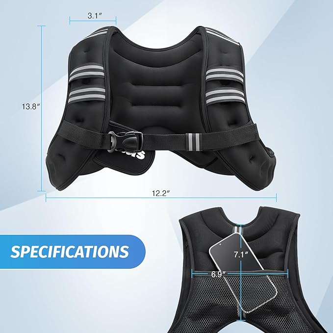 ZELUS Weighted Vest, 6lb/8lb/12lb/16lb/20lb/25lb/30lb Weight Vest with Reflective Stripe for Workout, Strength Training, Running, Fitness, Muscle Building, Weight Loss, Weightlifting