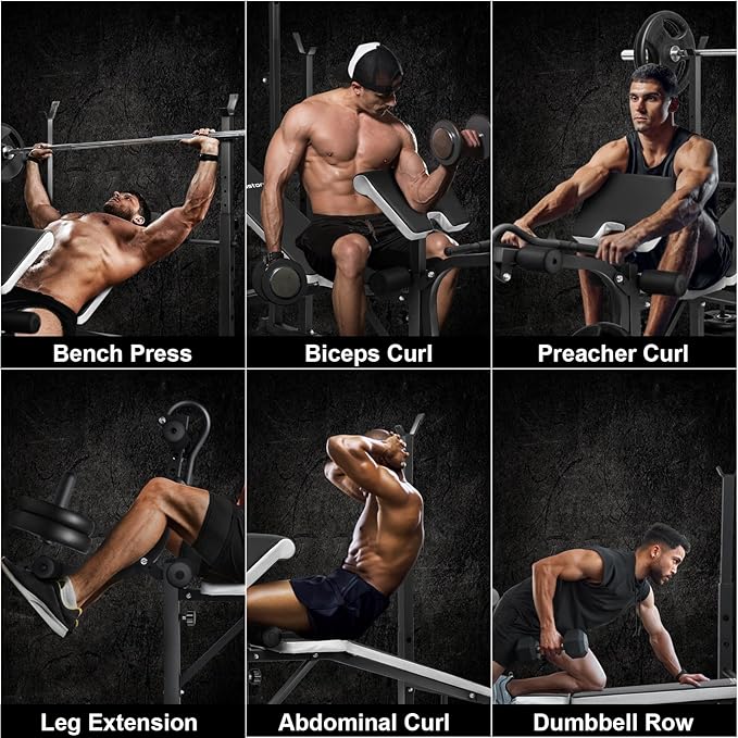 Edostory Olympic adjustable Weight Bench Set, Workout Equipment for Home Workouts, Bench Press with Preacher Curl, Leg Developer, Home Gym Full Body Workout