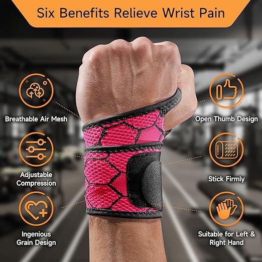 Sport Slim Wrist Wrap - Wrist Brace for Carpal Tunnel Relief, Neoprene-Free Compression Wrist Support for Workout, Adjustable Wrist Guards Fit Right Left Hand(Paradise Pink, Pack of 1)