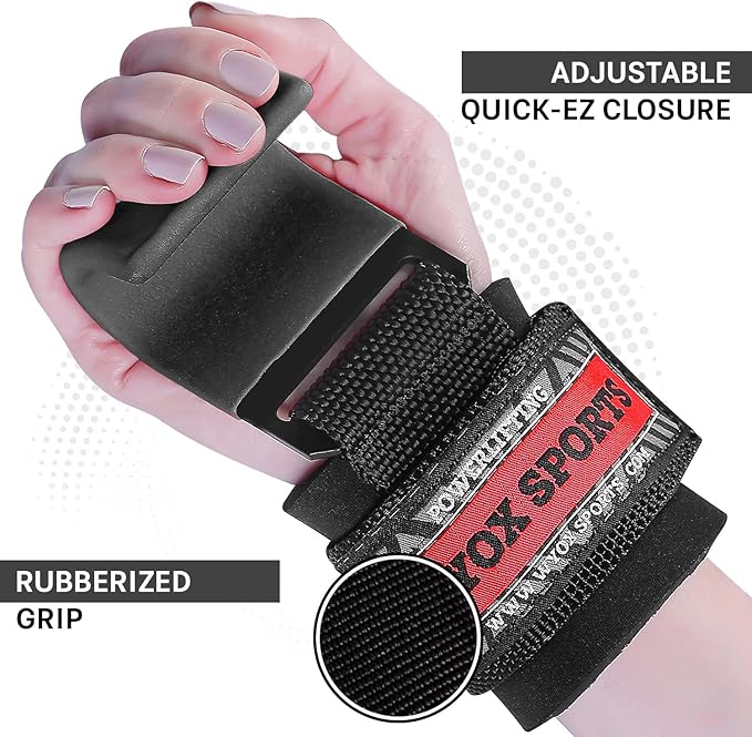 WYOX Weight Lifting Hooks for Men & Women (Pair) โ Heavy Duty Wrist Support Straps with Hooks for Deadlifts, Pull Ups, Shrugs โ Gym Lifting Straps with Grip Assist for Weightlifting & Strength Training