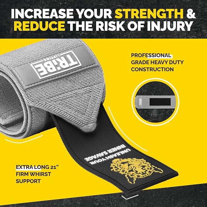 Heavy Duty Wrist Wraps & Lifting Straps – Weightlifting Wrist Wraps for Men with Silicone Grip & Padding – Gym Wrist Straps for Weightlifting