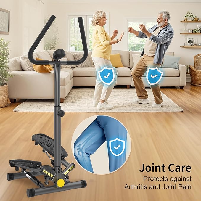 Stepper Machine with Resistance Bands, Mini Stepper with 300LBS Weight Capacity, Twist Stepper for Full Body Workout, Adjustable Step Height, Smooth and Quiet, Step Machine for Men Women