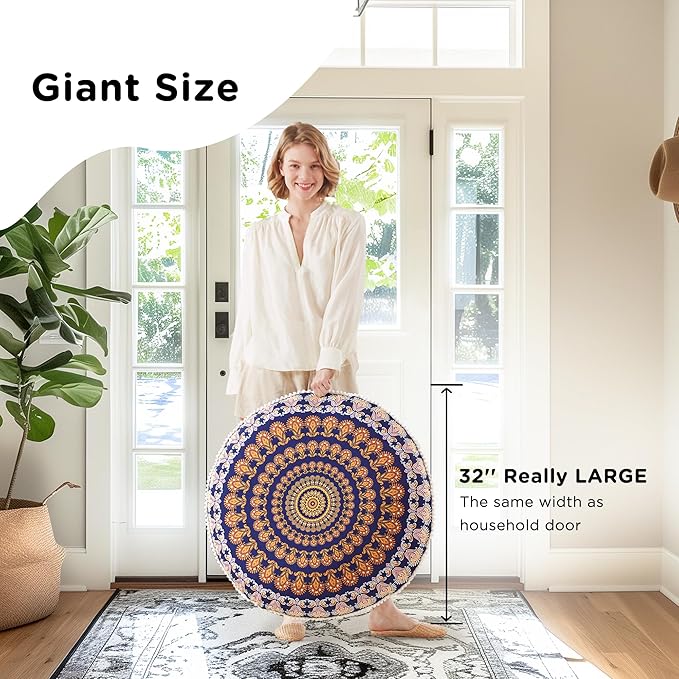 Codi Floor Pillows for Sitting Set of 2, Large Meditation Cushions for Adults with Memory Foam, Bohemian Mandala Round Seating for Outdoor Yoga and Living Room, Washable,32 Inch, Yellow