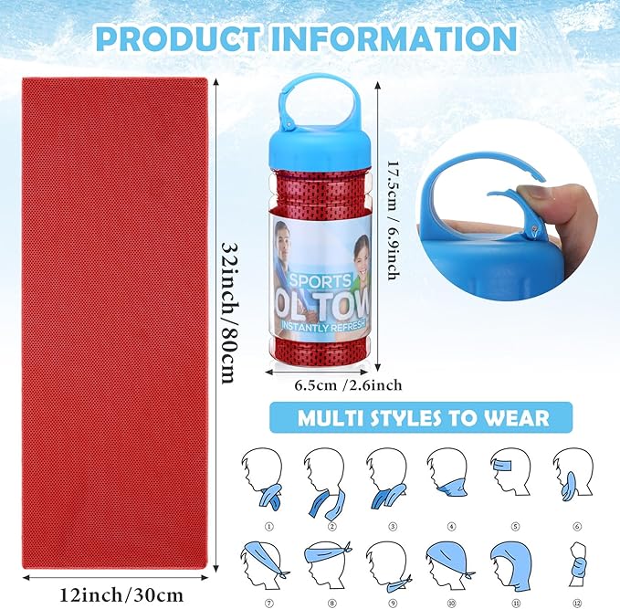12 Pack 32 x 12 in Cooling Towels Bulk for Neck and Face Microfiber Ice Towel Sweat Towels Breathable Soft Chilly Towel Portable Cool Neck Rags for Yoga Sport Gym Workout Fitness