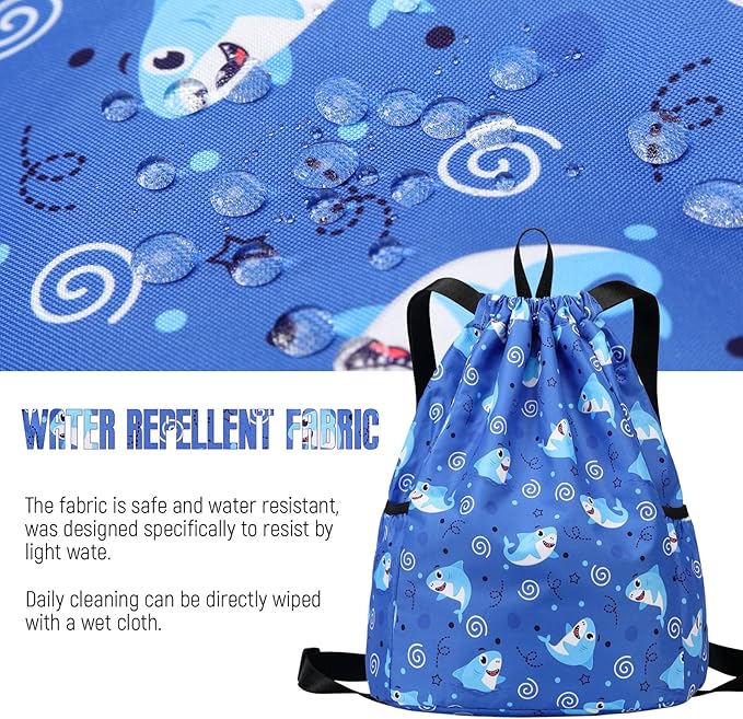 Drawstring Backpack for Kids - Coconut Tree Bags for Girls Mini Gym Dance Beach Swim Travel Bag With Two Water Bottle Holder Dark Blue Clinch Bag