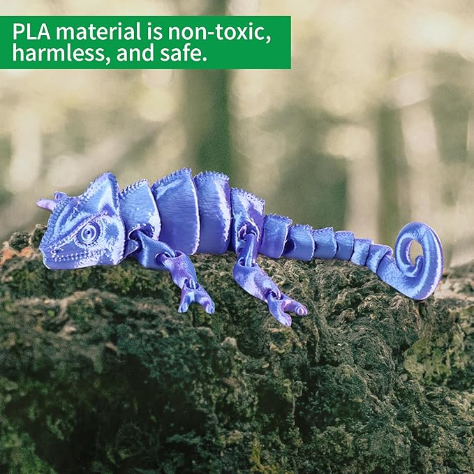 3D Printed Chameleon Articulated Fidget Toy - 12Inch PLA Flexible 3D Lizard Toy with Movable Joints, Stress Relief Desk Decor & Unique Gift for Reptile Lovers, Kids & Adults
