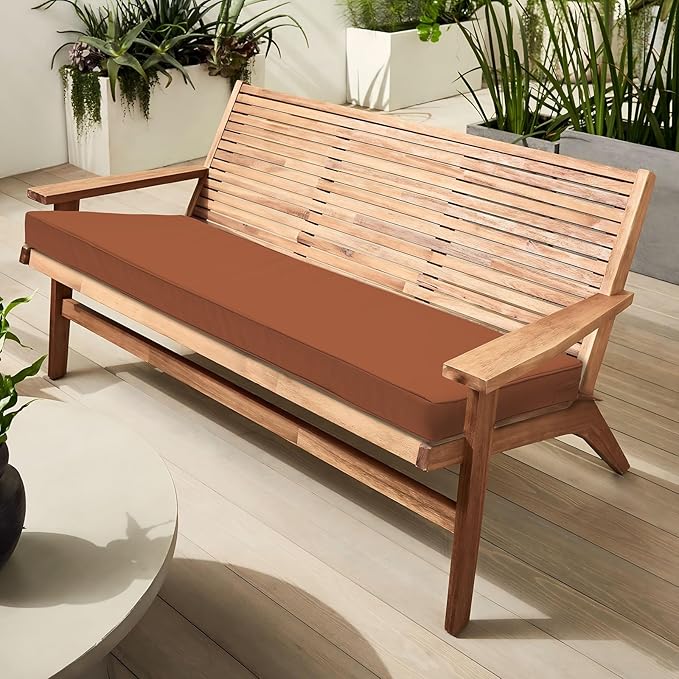 Outdoor Bench Cushion 48 x 18 x 3 Inch, Waterproof Patio Furniture Cushions with Ties, Non-Slip Rectangle Bench Seat Cushion Foam Pad for Garden Sofa Settee Couch Swing, Red