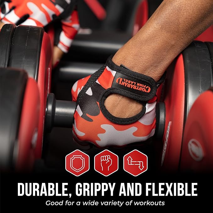 5217 Women's Design Series Camo Print Lifting and Rowing Gloves (Pair) - Lightweight Vegan Medium Padded Microfiber Amara Leather w/Griplock Silicone