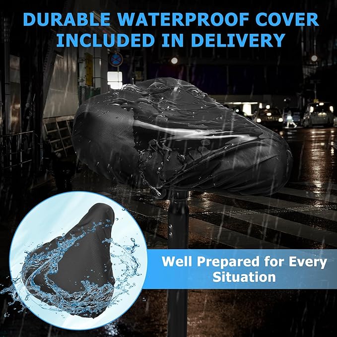 Gel Bike Seat Cushion, Soft Gel Padded Bicycle Seat Cover for Men & Women Comfort, Extra Padding Cycle Seat Cushion for Peloton, Stationary Exercise Bike, Beach Cruiser, Ebike, MTB, Road Bicycle