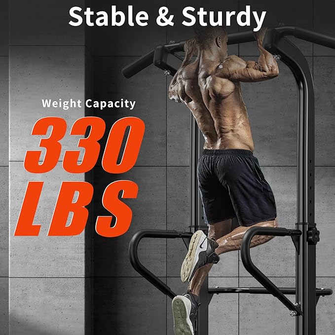 SogesHome Power Tower 11 Height Adjustable Pull Up Bar and Dip Station Multi-Function Strength Training Fitness Equipment for Home Office Gym