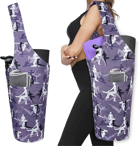 Fashion Printed Yoga Mat Bag with Large Side Pocket & Zipper Pocket Long Tote Yoga Bag Fit Most Size Mats - Holds More Yoga Accessories