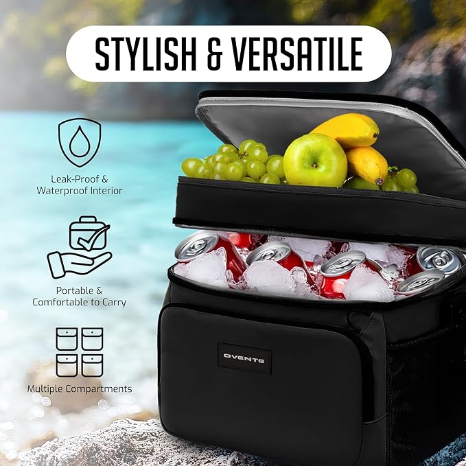 OVENTE Insulated Cooler Bag, Soft Lunch Bag for Men/Women with Leakproof Double Deck Compartment