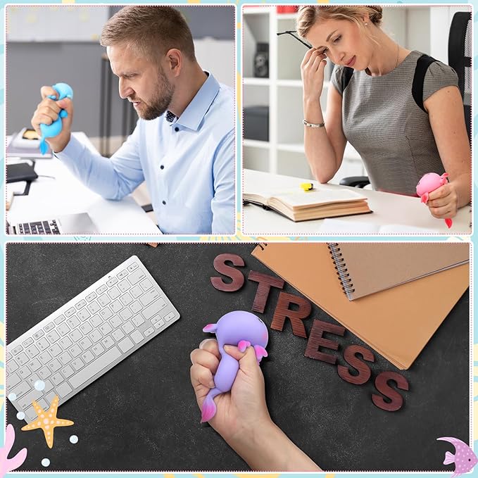 Meooeck 24 Pcs Axolotls Stress Relief Toys Mini Animal Toys for Stress Relief Cute and Fun Stress Toys Axolotl Birthday Party Decorations for Christmas, Office, Stocking Stuffer Gift