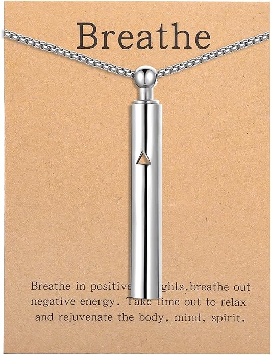 Anxiety Breathe Easy Necklace Mindfulness Breathing Necklace Breathlace Stainless Steel Pendant for Natural Calm & Stress Relief