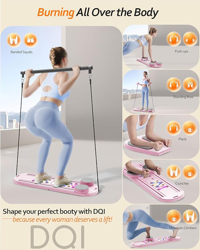 Pilates Board Pilates Reformer Set, Multifunctional Pilates Board for Home Workout, Foldable Abs Core Trainer Board,Pilates Board for Women, Men & Beginners for Full-Body Workouts