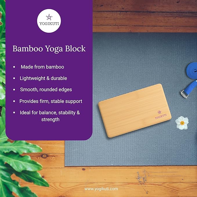 Yogikuti Bamboo Yoga Block-Premium Wooden Support Block for Iyengar Yoga, Non-Slip, Eco-Friendly, Durable Yoga Prop for Home & Studio Use