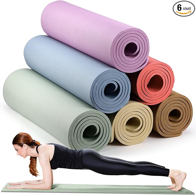 Timgle 6 Pcs 10mm Thick Yoga Mat Bulk, 68 x 24 Inches, Anti-Slip Tear-Resistant Exercise Mat for Adult Fitness, Stretching, Workout and Studio