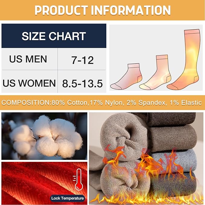 Iseasoo Warm Knee High Socks for Women & Men - Thick Thermal Cotton Boot Socks, Non-Slip Winter Hosiery for Ski & Hiking