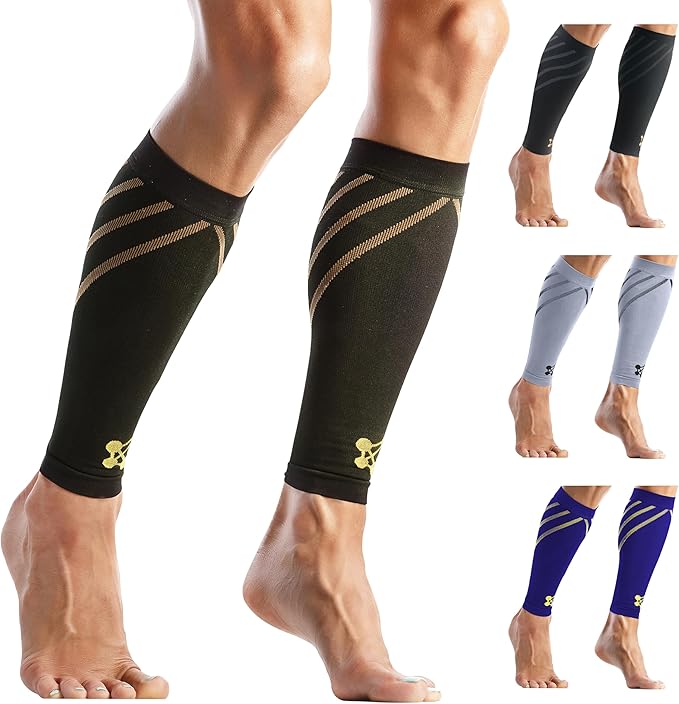 Calf Compression Sleeve for Men & Women –Leg Compression Sleeve for Shin Splint Relief, Leg Cramps, Varicose Vein Compression Leg Sleeve, Calf Sleeves for Runners -Copper Infused Nylon 20-30mmHg Large