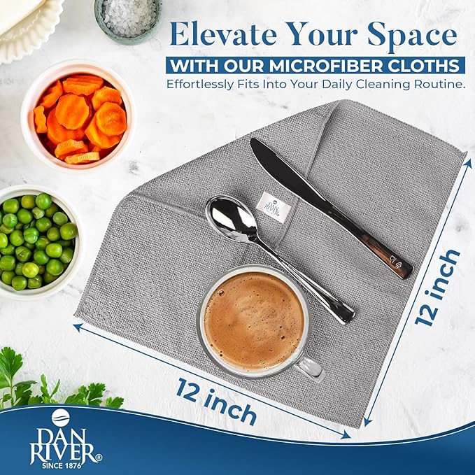 DAN RIVER 24-Pack Microfiber Towels โ Ultra Absorbent, lint Free Cloth & Streak-Free for Home, Car & Kitchen - Must-Have Cleaning Essentials - 12" x 12" - Gray White