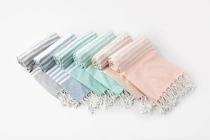 Thin Beach Towels of Organic Cotton - Quick Dry, Peach Color, Sand Free, Lightweight, Extra Large, Cute Turkish Beach Towels for Women - Peach (71"x37")