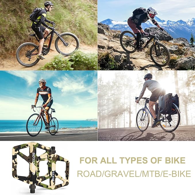 BUCKLOS Mountain Bike Pedals MTB Pedals Flat, Adult Bicycle Road Bike Large Platform Nylon Non-Slip Pedal for Gravel Bike/Hybrid Bike 9/16"