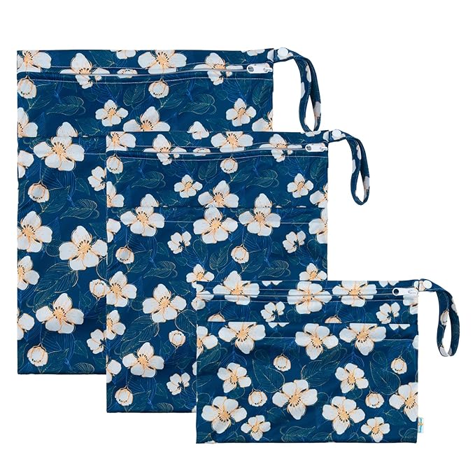 babygoal Wet Dry Bags for Baby Cloth Diapers, Washable Travel Bags, Beach, Pool, Gym Bag for Swimsuits & Wet Clothes with Two Zippered Pockets 3 Pack(S,M,L), 3SML02