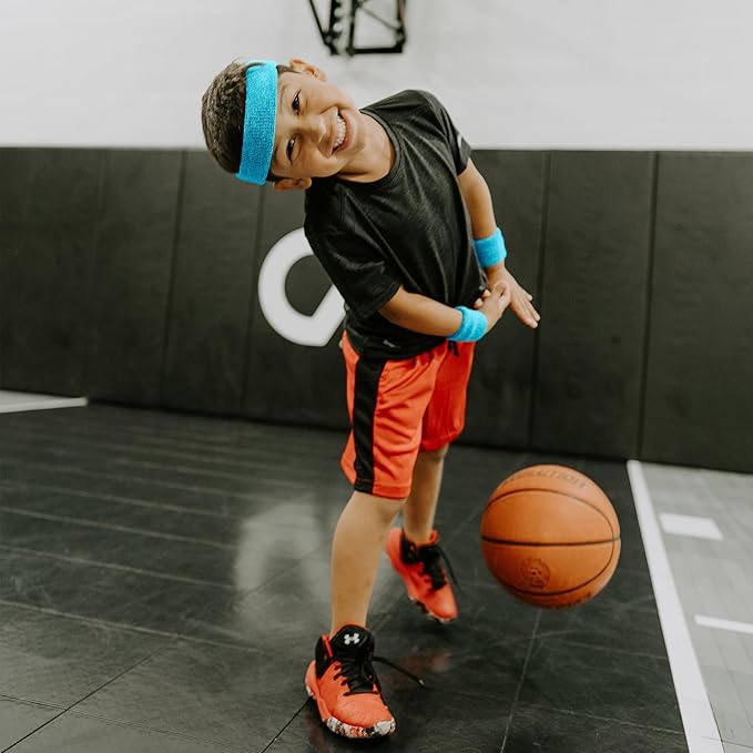 Suddora Sweatbands for Kids, Moisture Wicking 2 Wristbands and 1 Headband Set, Soft and Skin-Friendly Fabric, Moisture-Wicking Athletic Sweat Bands for Basketball, Baseball, Soccer
