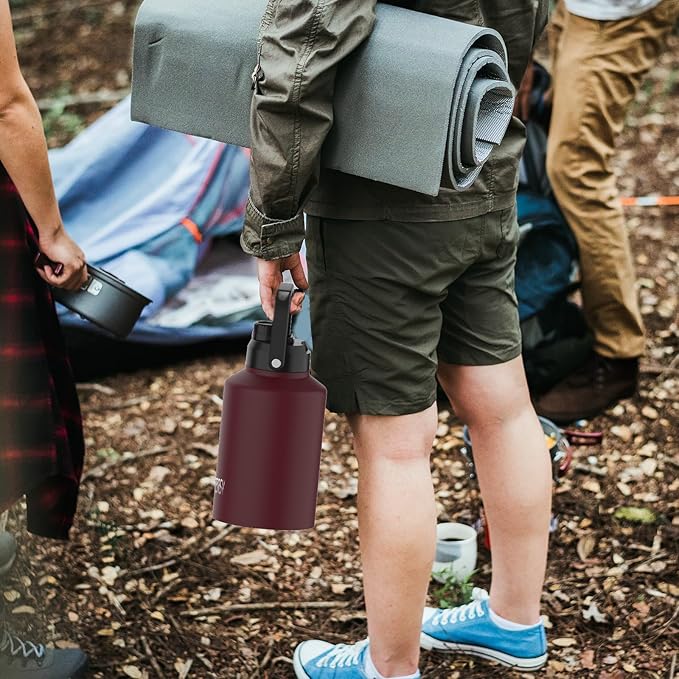 1 Gallon Water Bottle Insulated(Cold for 48 Hrs),BPA Free&Leak Proof,128oz Stainless Steel Water Jug,Big thermo,Large Water Bottle with Handle for Gym,Hiking,Camping&Travel,Brick Red