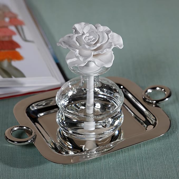 Zodax Grand Casablanca Porcelain Oil Diffuser - Home Fragrance Oil Diffuser Ideal for Living Room, Bathroom, Office - Flower Design - Gift Box Packaging Included - Versailles Tuberose - 6.76 Oz.