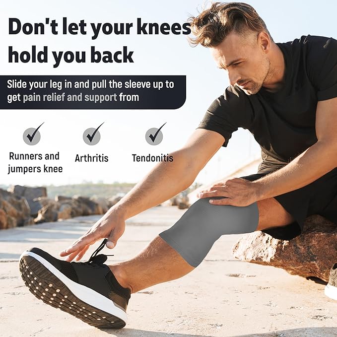 Crucial Compression Knee Sleeve (1 Pair) - Best Knee Braces for Knee Pain for Men & Women - Non-Slip Knee Support for Running, Weightlifting, Basketball, Gym, Workout, Sports